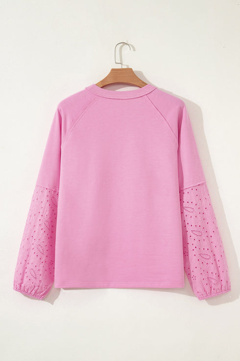 Paisley Broderie Anglaise Heart Pattern Patchwork Long Sleeve Top