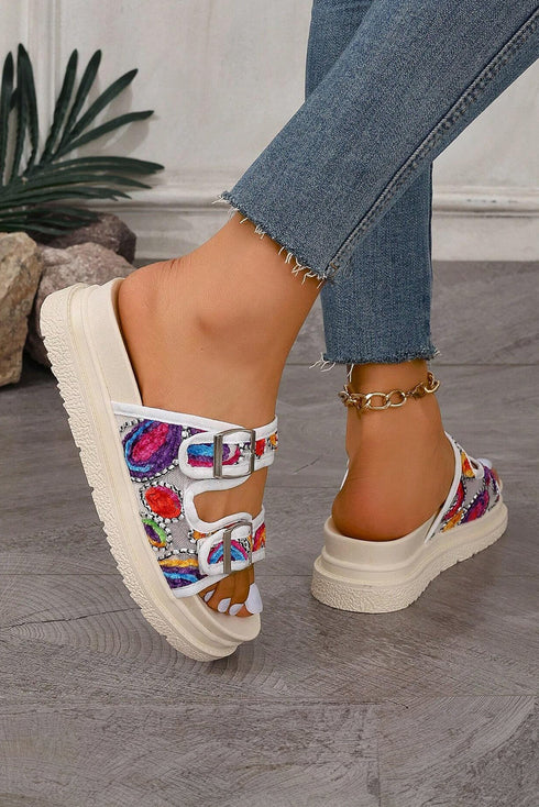 Paisley Crochet Buckle Strap Platform Slides