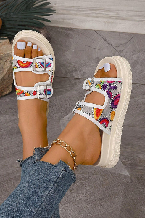 Paisley Crochet Buckle Strap Platform Slides