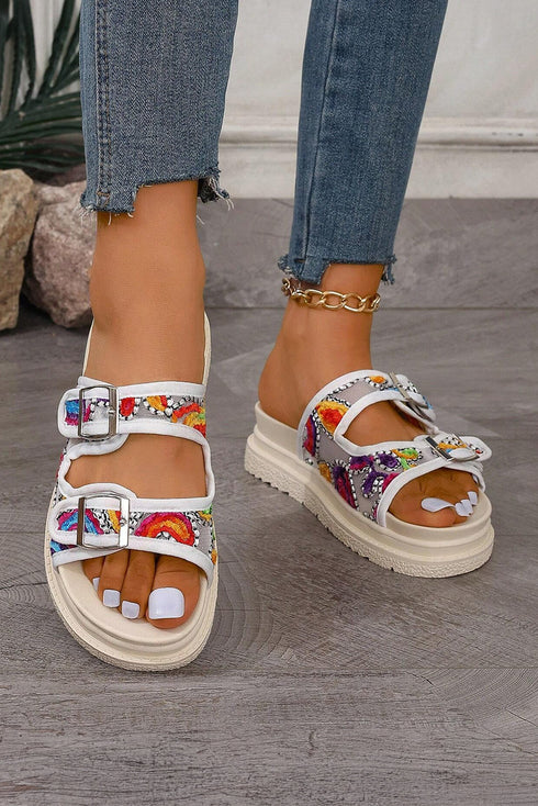 Paisley Crochet Buckle Strap Platform Slides
