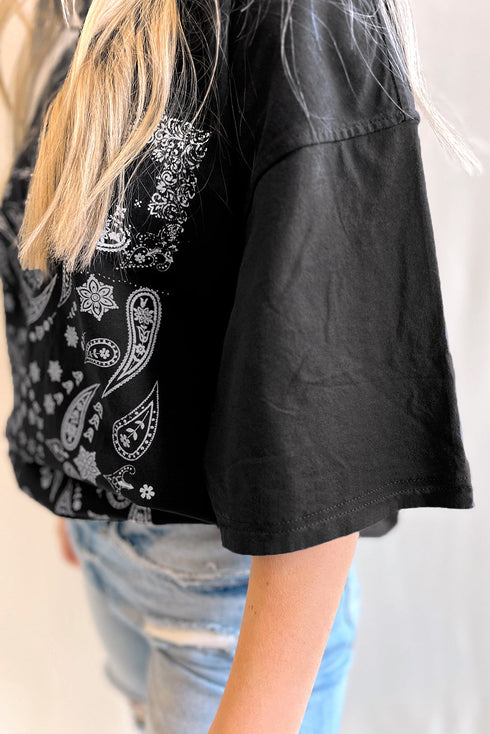 Paisley Pattern Cotton Blend Crew Neck Loose Fit Tunic Tee