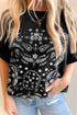 Paisley Pattern Cotton Blend Crew Neck Loose Fit Tunic Tee