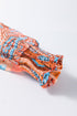Paisley Pattern Smocked Cuff Button Up Blouse