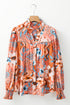 Paisley Pattern Smocked Cuff Button Up Blouse
