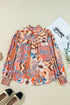 Paisley Pattern Smocked Cuff Button Up Blouse