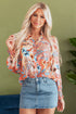 Paisley Pattern Smocked Cuff Button Up Blouse