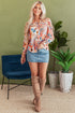 Paisley Pattern Smocked Cuff Button Up Blouse