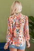 Paisley Pattern Smocked Cuff Button Up Blouse