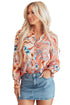 Paisley Pattern Smocked Cuff Button Up Blouse