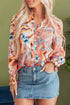 Paisley Pattern Smocked Cuff Button Up Blouse