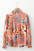 Paisley Pattern Smocked Cuff Button Up Blouse