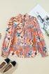 Paisley Pattern Smocked Cuff Button Up Blouse