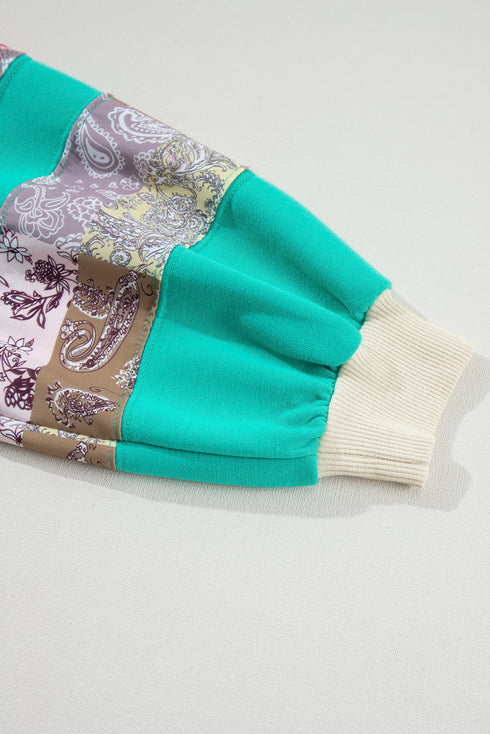 Paisley Plaid Patchwork Long Sleeve Raglan Top