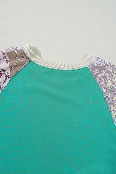 Paisley Plaid Patchwork Long Sleeve Raglan Top