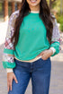 Paisley Plaid Patchwork Long Sleeve Raglan Top