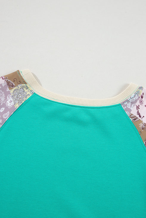 Paisley Plaid Patchwork Long Sleeve Raglan Top