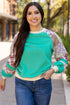 Paisley Plaid Patchwork Long Sleeve Raglan Top