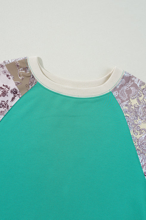 Paisley Plaid Patchwork Long Sleeve Raglan Top