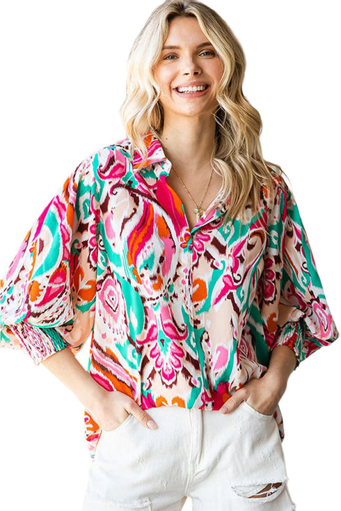 Paisley Print 3/4 Lantern Sleeve Shirt
