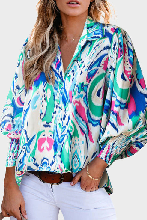 Paisley Print 3/4 Lantern Sleeve Shirt