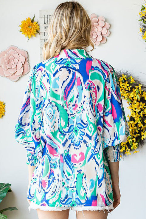 Paisley Print 3/4 Lantern Sleeve Shirt