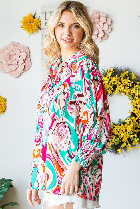 Paisley Print 3/4 Lantern Sleeve Shirt