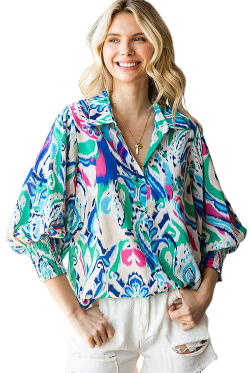 Paisley Print 3/4 Lantern Sleeve Shirt
