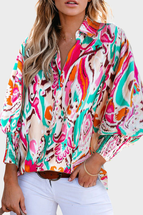 Paisley Print 3/4 Lantern Sleeve Shirt