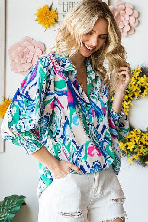 Paisley Print 3/4 Lantern Sleeve Shirt