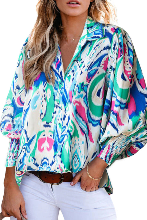 Paisley Print 3/4 Lantern Sleeve Shirt