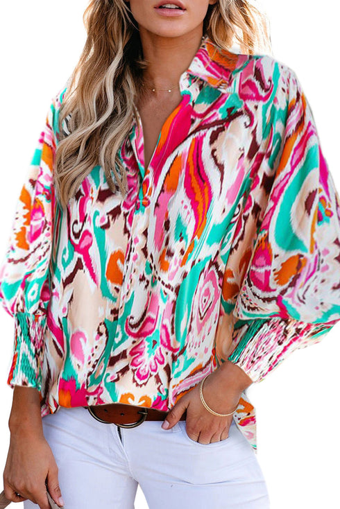 Paisley Print 3/4 Lantern Sleeve Shirt