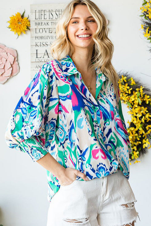 Paisley Print 3/4 Lantern Sleeve Shirt