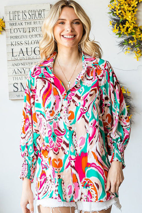 Paisley Print 3/4 Lantern Sleeve Shirt