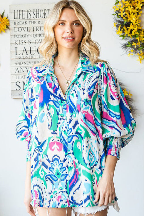 Paisley Print 3/4 Lantern Sleeve Shirt