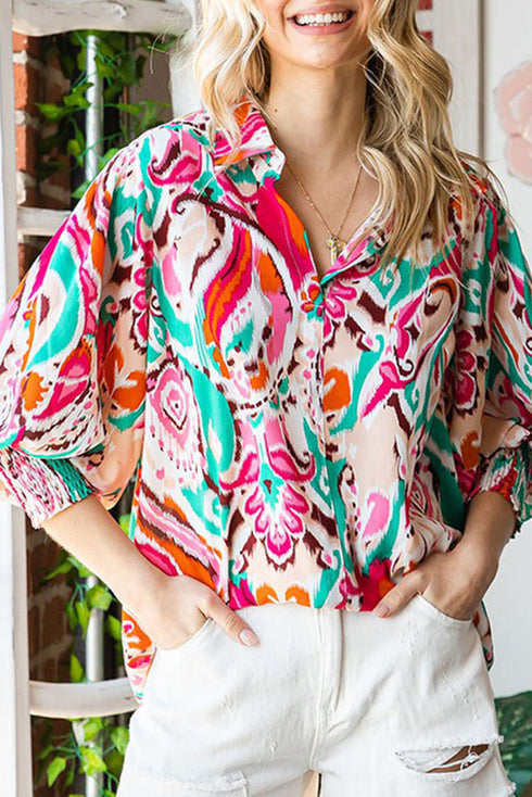 Paisley Print 3/4 Lantern Sleeve Shirt