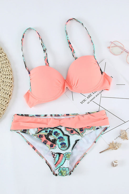 Paisley Print Accent Underwire Two Piece Bikini Set