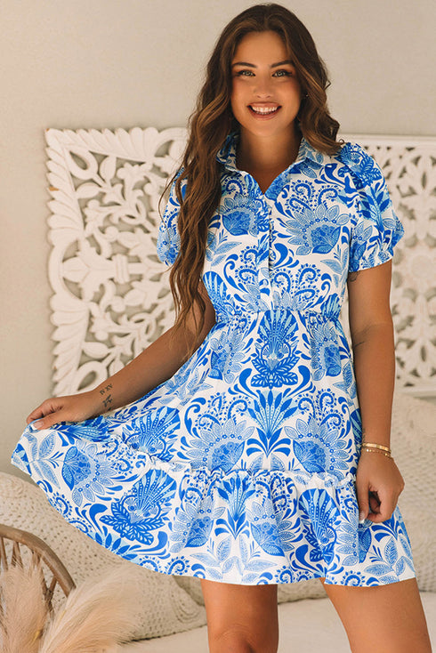 Paisley Print Collared Puff Sleeve Mini Dress