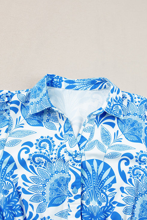 Paisley Print Collared Puff Sleeve Mini Dress