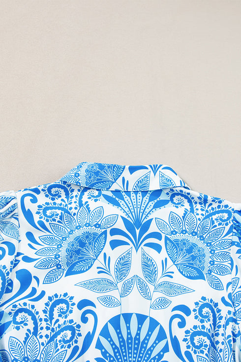 Paisley Print Collared Puff Sleeve Mini Dress