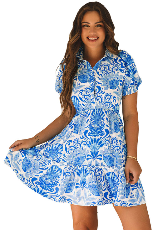 Paisley Print Collared Puff Sleeve Mini Dress