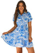Paisley Print Collared Puff Sleeve Mini Dress