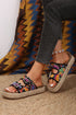 Paisley Print Double Buckle Synthetic Leather Wedge Slippers