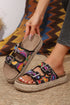 Paisley Print Double Buckle Synthetic Leather Wedge Slippers