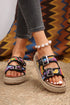 Paisley Print Double Buckle Synthetic Leather Wedge Slippers