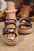 Paisley Print Double Buckle Synthetic Leather Wedge Slippers