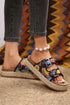 Paisley Print Double Buckle Synthetic Leather Wedge Slippers