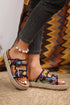 Paisley Print Double Buckle Synthetic Leather Wedge Slippers