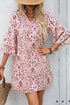 Paisley Print Notched Neck Rick Rack Tiered Mini Dress