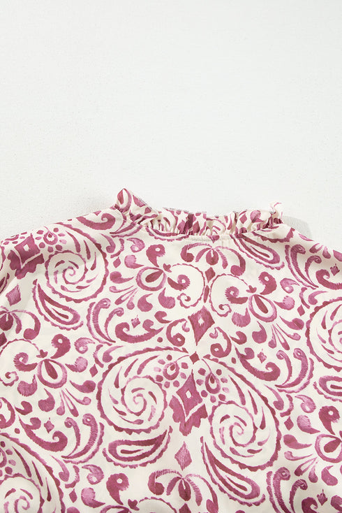 Paisley Print Notched Neck Rick Rack Tiered Mini Dress
