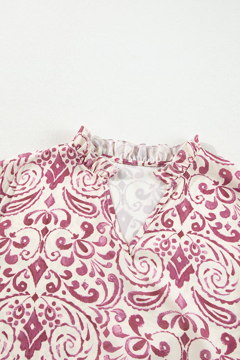 Paisley Print Notched Neck Rick Rack Tiered Mini Dress